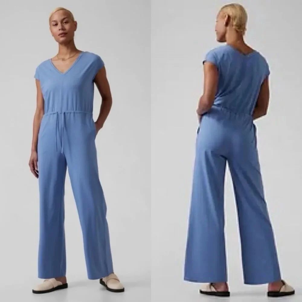 Athleta Womens size Large Willow Jumpsuit Cottage Blue 986169